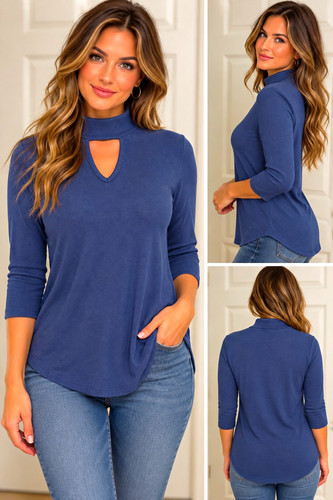 Women blue mock neck - women's,