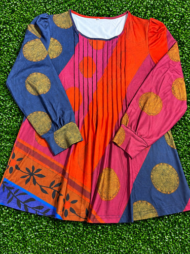 Boho print long sleeve - long, pleated