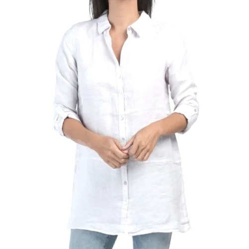 Tahari white solid linen - linen, tunic
