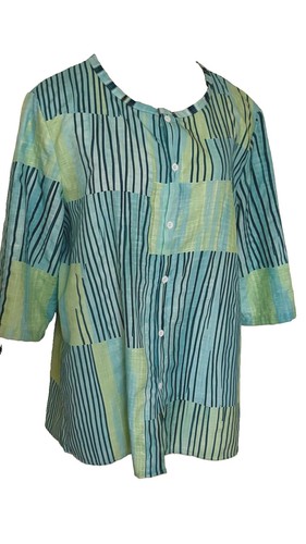 Blue green striped - blue, buttoned